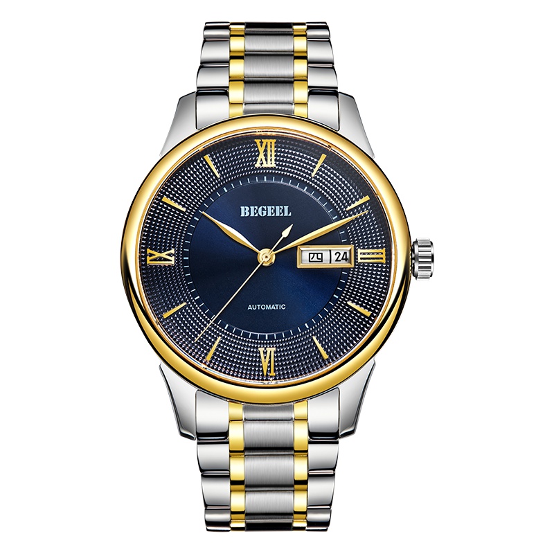 宾爵（BEGEEL）名典灿耀男士全自动机械表简约商务镶钻防水真钻真皮带腕表男表B352M.C