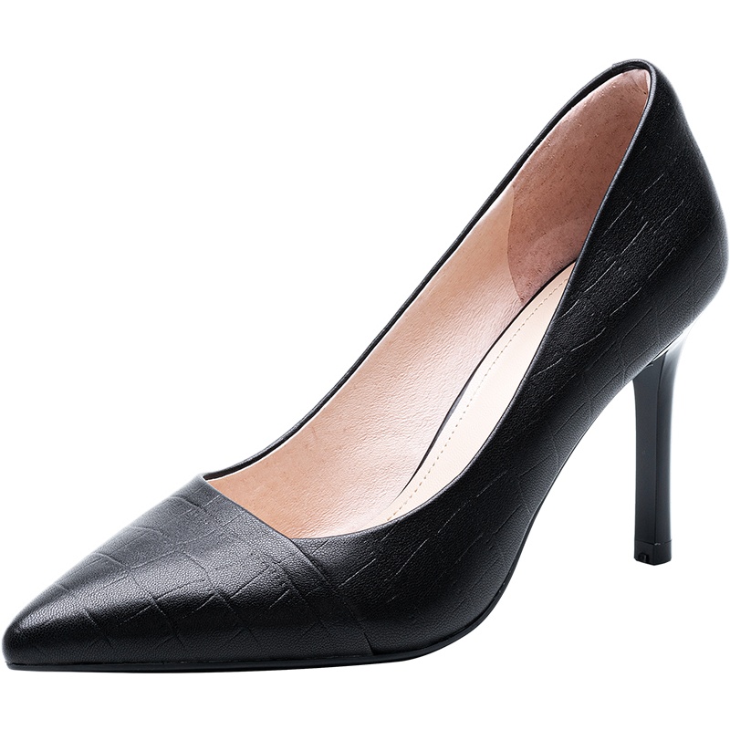 百田森2021年春季新款尖头羊皮女单鞋法式高跟鞋细跟浅口单鞋气质