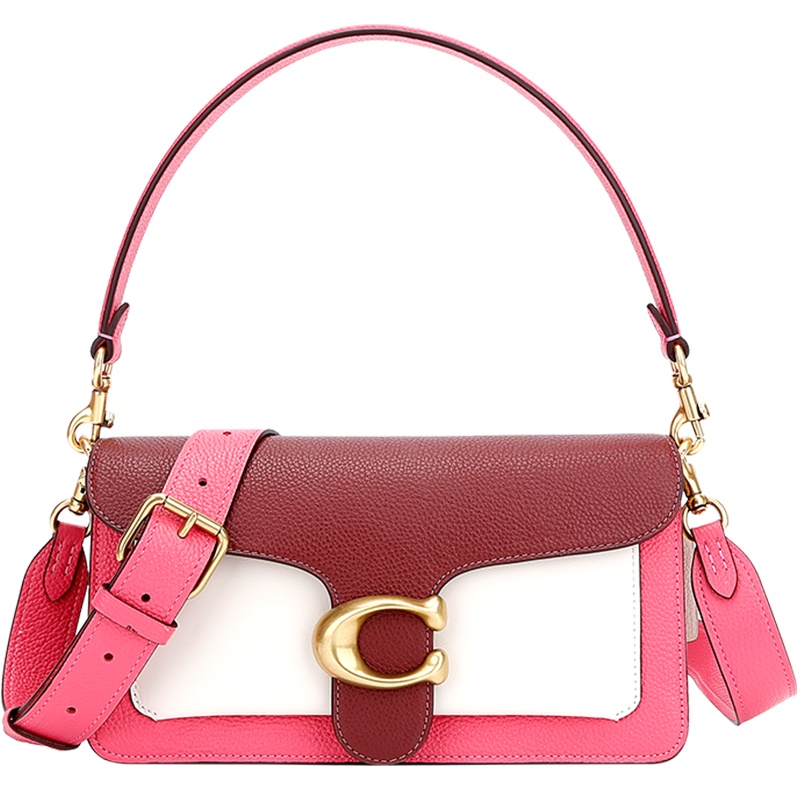 蔻驰 COACH 奢侈品 女士专柜款TABBY26号皮质手提单肩斜挎包粉白拼色 76105 B4QUJ 欧美时尚