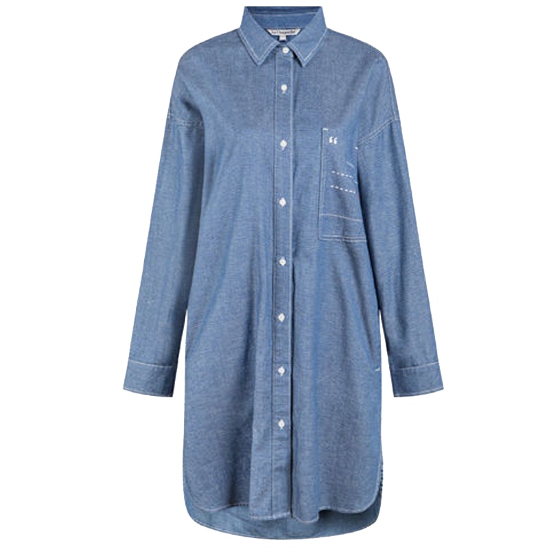 拉夏贝尔秋季新款牛仔衬衫女中长款韩版宽松长袖显瘦衬衣10012276