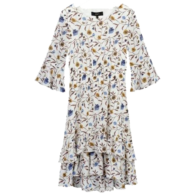 【热卖】印花连衣裙女神范气质甜美淑女秋季新款时尚荷叶裙高腰a字裙30081045