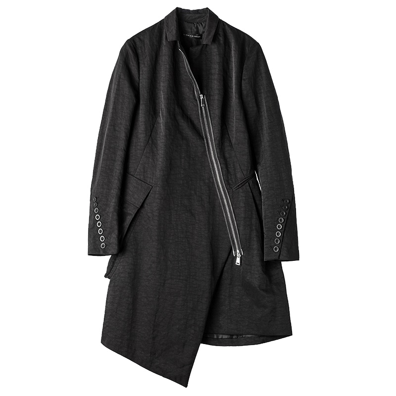 sdeer圣迪奥光泽金属感斜襟拉链A廓不规则摆贴袋长外套S17381846