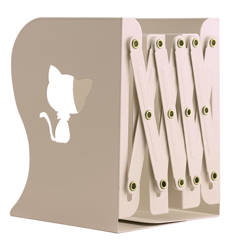 三木(SUNWOOD)5001可伸缩大号书立架创意ins风高中生简约学生用靠书档桌上折叠收纳书桌面铁书架书隔俏皮猫米黄色