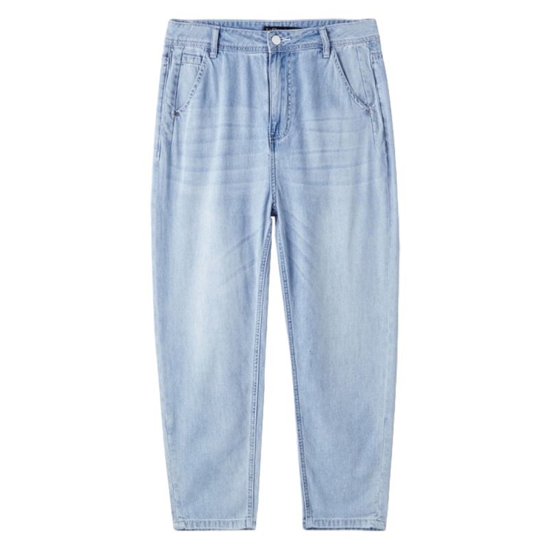拉夏贝尔夏季新款时尚百搭直筒九分裤女休闲韩版宽松牛仔裤女
