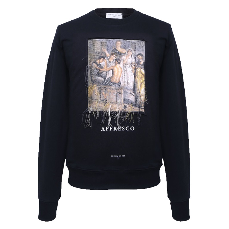 IH NOM UH NIT男士黑色棉质套头无帽卫衣NMW18235 009