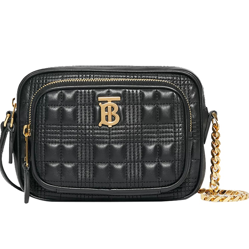 预订 BURBERRY 博柏利 小号 相机 TB LOGO 绗缝格纹羔羊皮 链条包 单肩包 斜挎包8020757 金扣