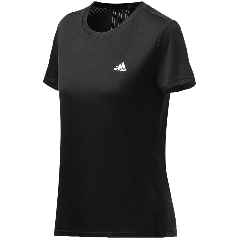 阿迪达斯女服圆领短袖T恤黑色跑步健身训练运动服GL3788