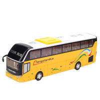 旅游巴士合金大巴车儿童玩具仿真大客车语音声光回力玩具公共汽车 卡通红色[盒装]