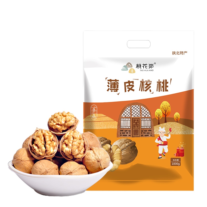 [中华特色]米脂馆 桃花峁 陕北特产 薄皮核桃 坚果炒货 休闲零食 纸皮核桃1000g