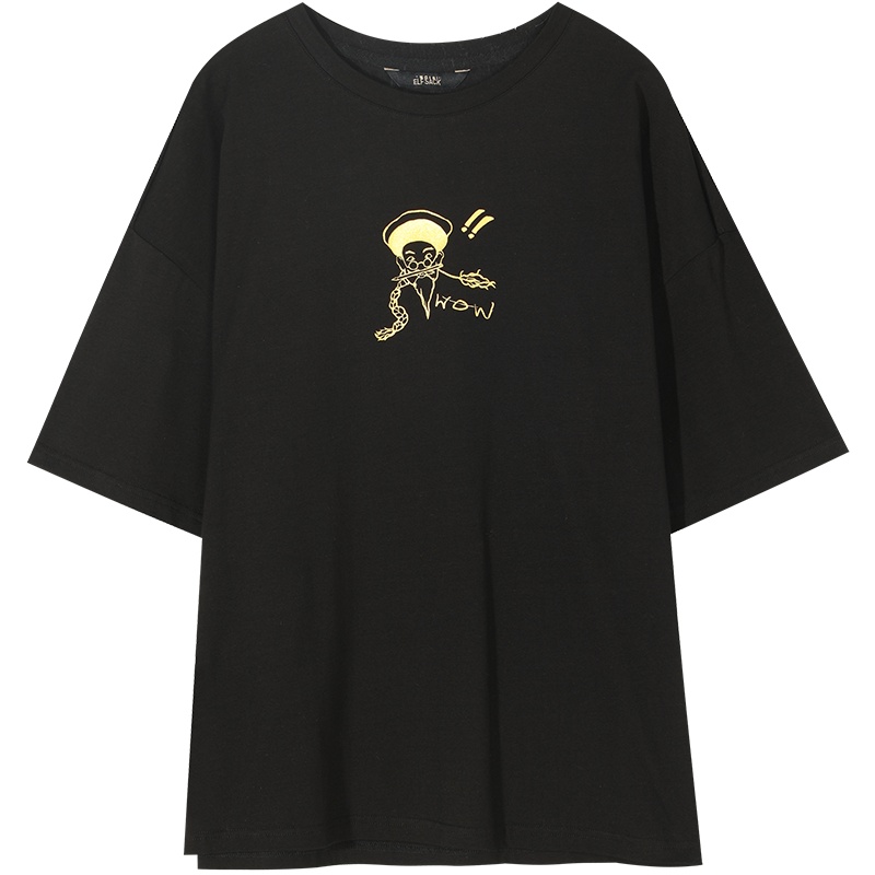 妖精的口袋黑色印花短袖T恤2020夏季新款女圆领韩版宽松ins上衣潮