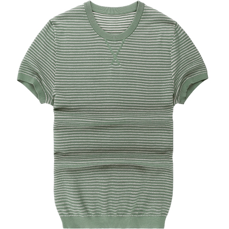 布先生短袖T恤 针织衫全棉提花条纹上衣 休闲罗纹领男t AT10207