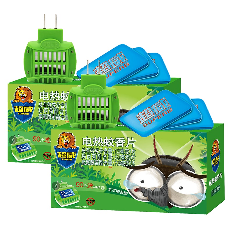 超威电热蚊香片艾草清香型2器180片电子驱蚊器灭蚊驱蚊片神器家用驱蚊驱虫