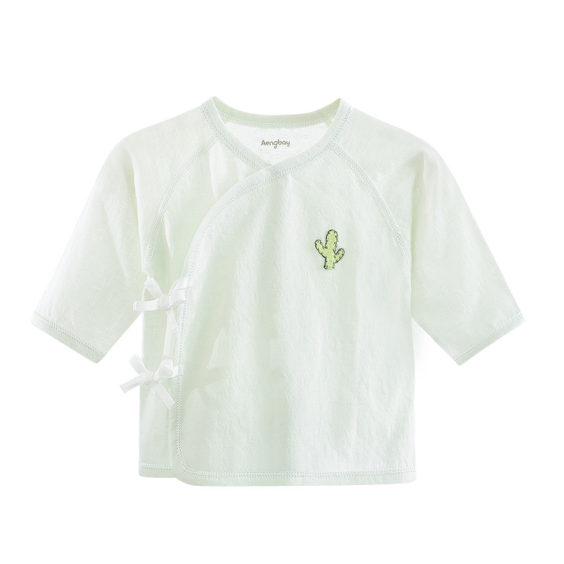 Aengbay 新生婴儿衣服夏季无骨纱布早产儿上衣护肚绑带长袖和尚服薄