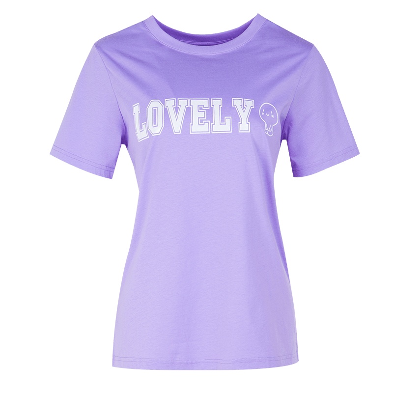 晩白 新品休闲百搭字母印花宽松常规款圆领短袖T恤上衣