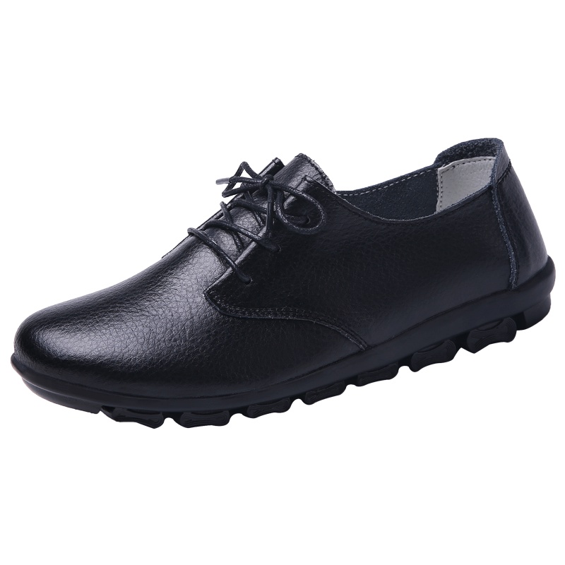 朴尼斯(Pounise)皮鞋女豆豆鞋女款真皮软底舒适休闲鞋妈妈鞋百搭系带学生平底女鞋 MJ59-103