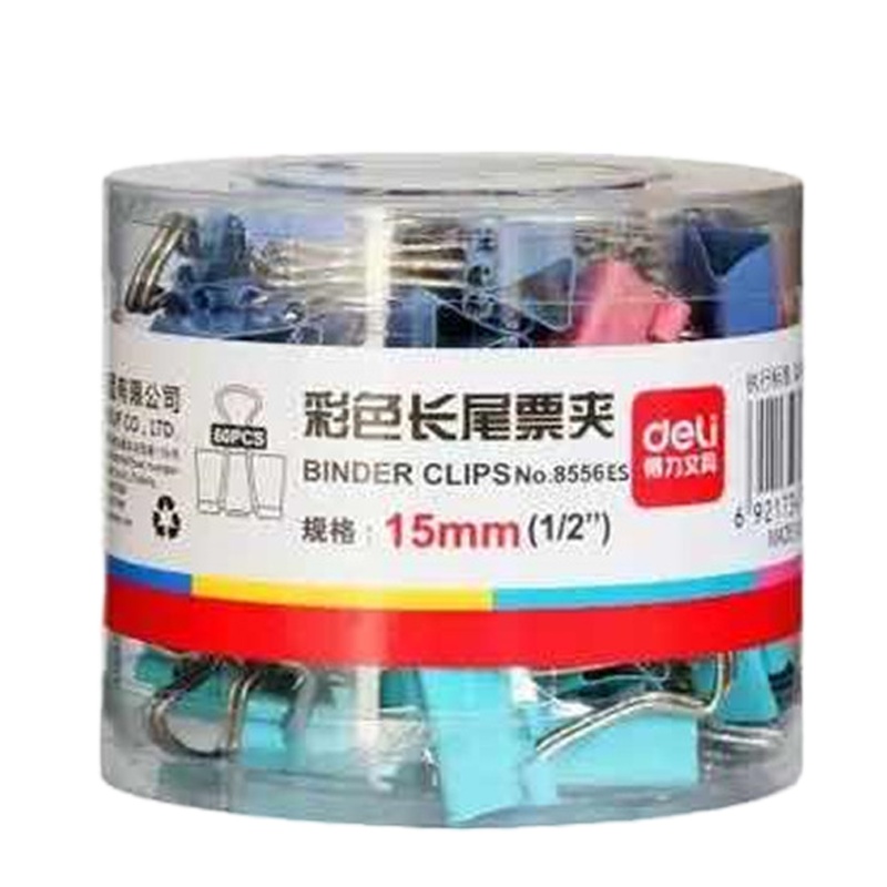 得力8556ES长尾夹6#彩色燕尾夹15mm 小号票据分类夹60只装