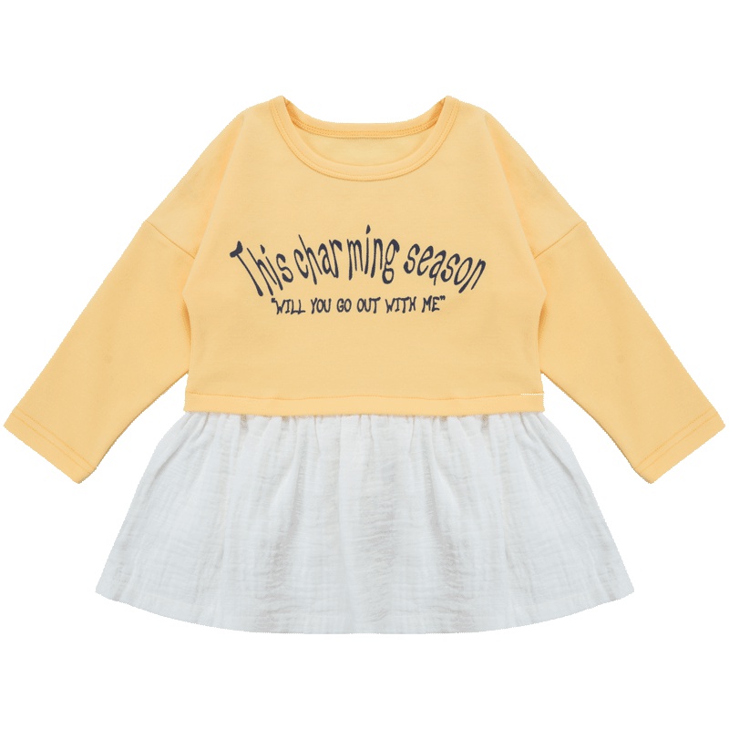 婴姿坊女童时尚拼接连衣裙儿童长袖裙子春秋款热卖韩版小女孩卫衣