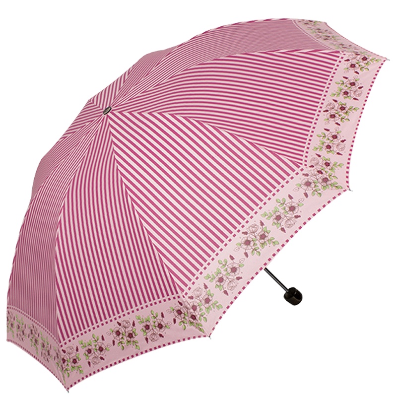 天堂伞 30056ELCJ 加大加固黑胶丝印条纹花三折太阳伞晴雨伞1283