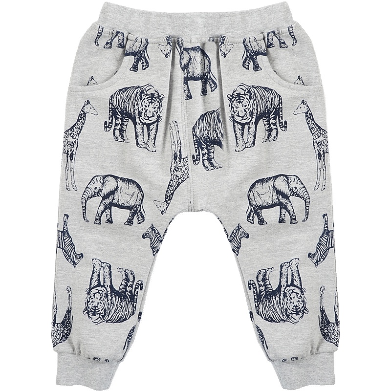 春季婴姿坊男童时尚动物印花长裤
