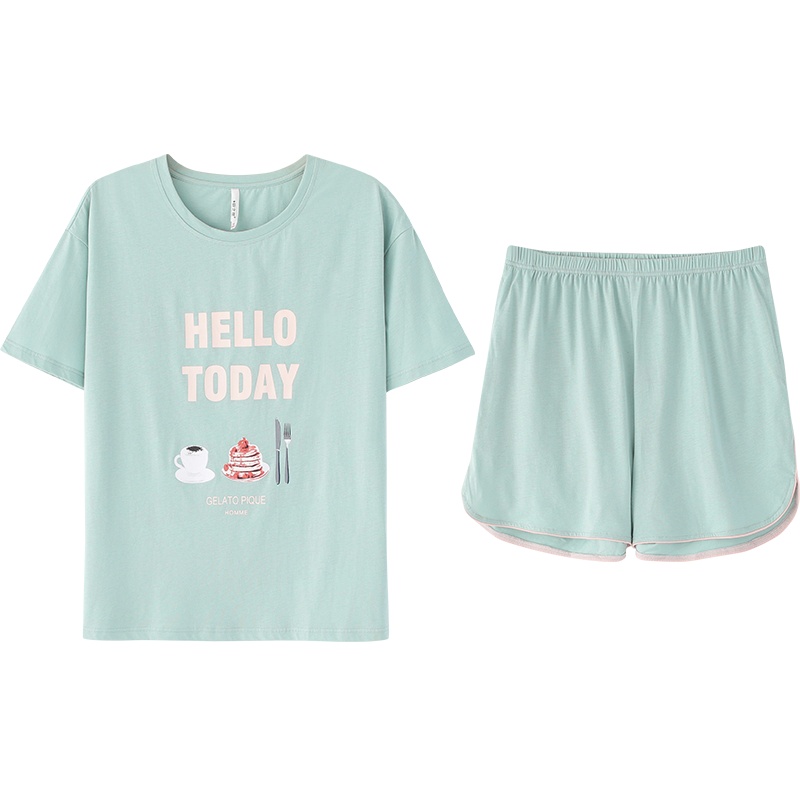 安之伴睡衣女夏冰爽棉素色短袖套装