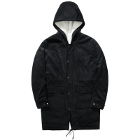 千纸鹤青年男士连帽中长款羽绒服冬季新品撞色灯芯绒外套男60189