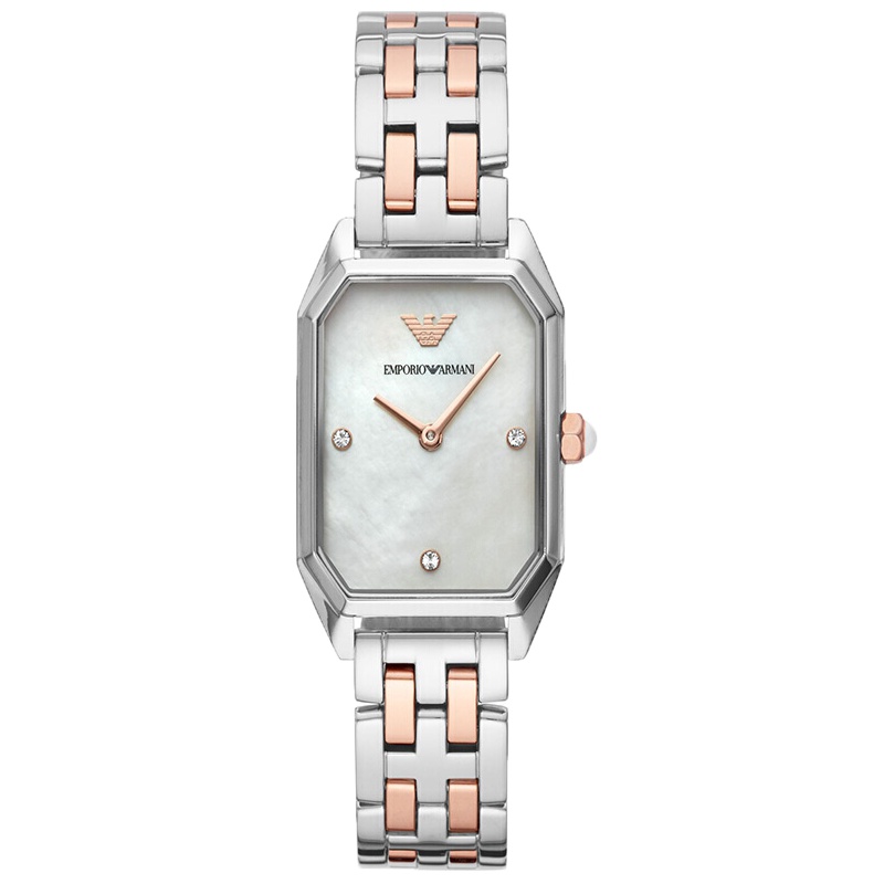 阿玛尼(Emporio Armani)手表 休闲镶钻方表盘钢带石英女表