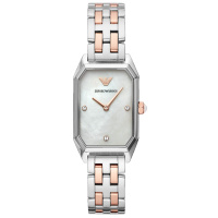 阿玛尼(Emporio Armani)手表 休闲镶钻方表盘钢带石英女表