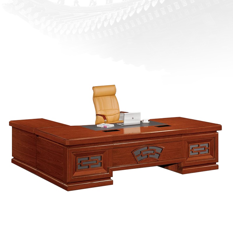 [藏书阁]办公桌油漆老板桌经理桌实木贴皮大班台总裁桌3.2米