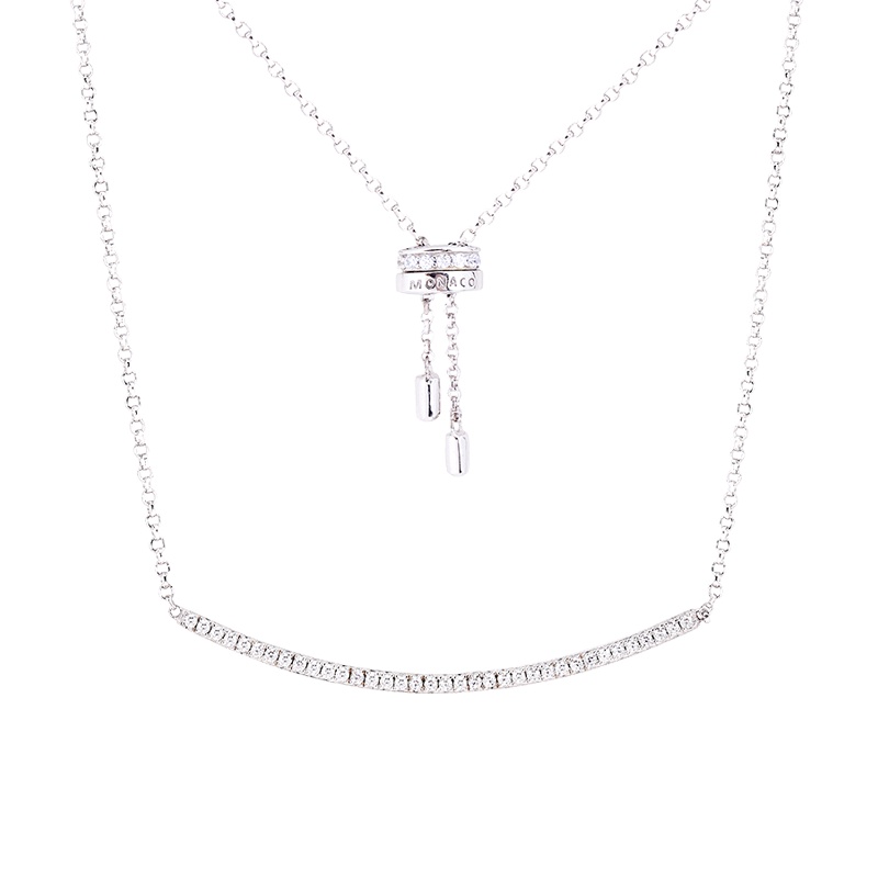 APM monaco简约长条一字弧形项链女时尚锁骨毛衣链S925银吊坠饰品礼物 经典银AC2945OX