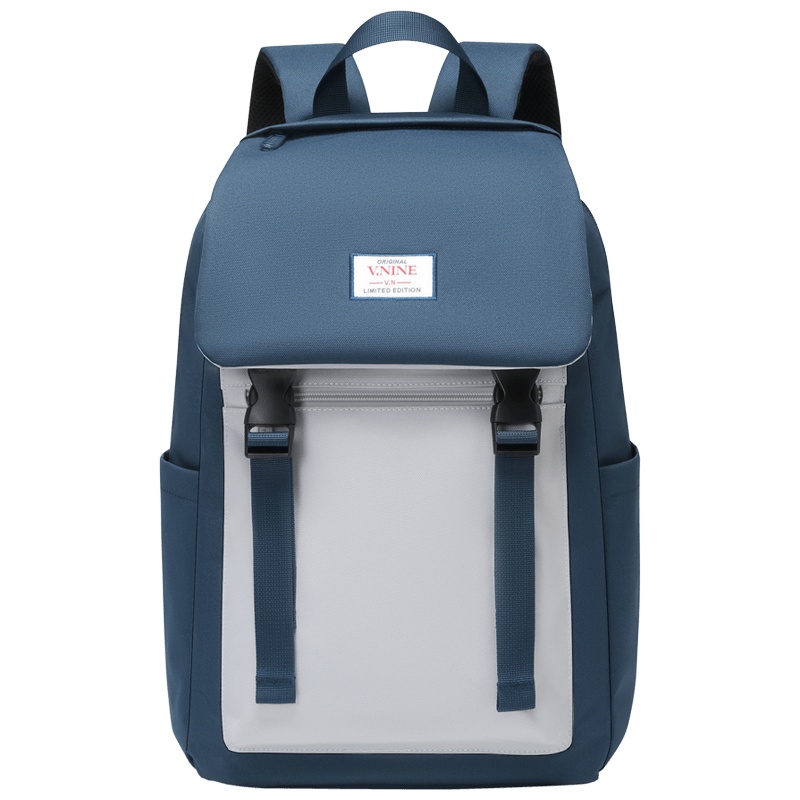 第九城（V.NINE） 双肩包男翻盖背包双肩电脑包潮流撞色大中学生书包