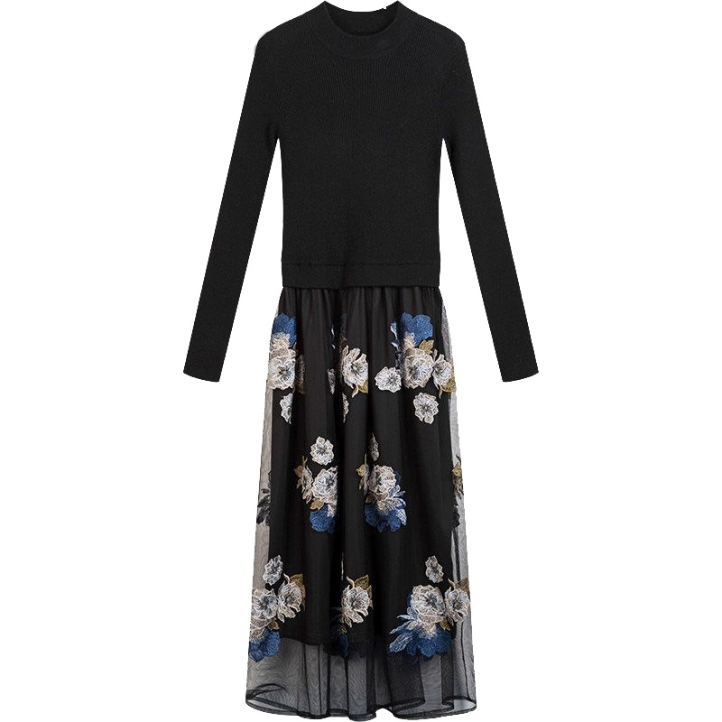 拉夏贝尔candie’s秋装新款韩版圆领套头拼接显瘦连衣裙女30074405