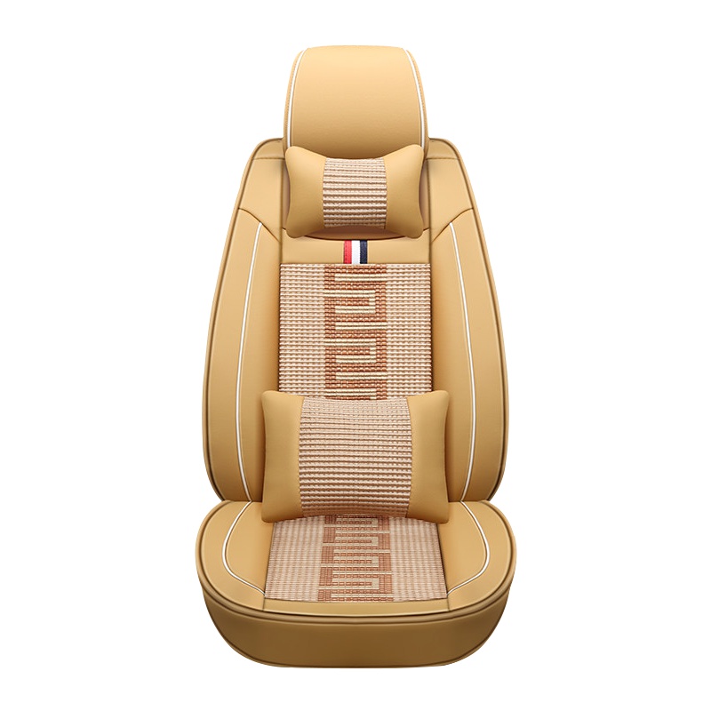 布雷什(BOLISH)五座四季通用汽车坐垫全包围夏季冰丝凉垫别克英朗捷达奇骏皮革车座套车内饰品豪华款米咖色