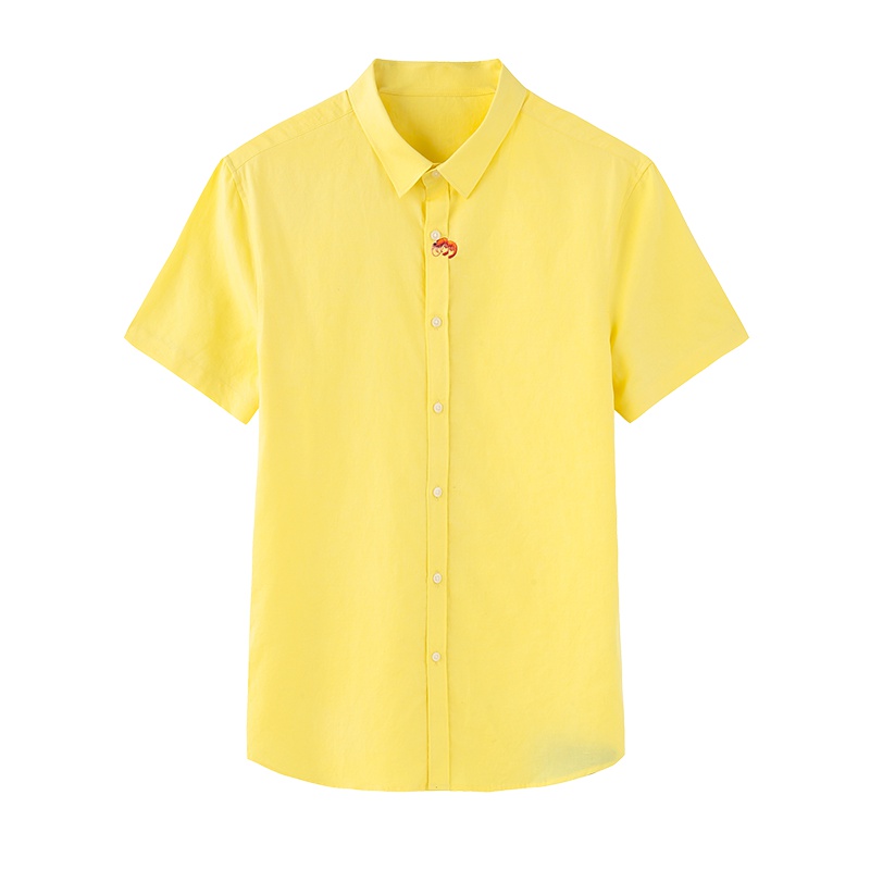 马克华菲商场同款夏季新款韩版纯色麻男士衬衫