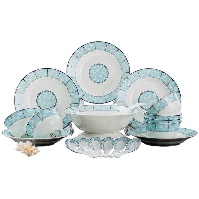 富昱景 碗碟套装景德镇餐具家用简约欧式陶瓷筷盘子组合送礼56件