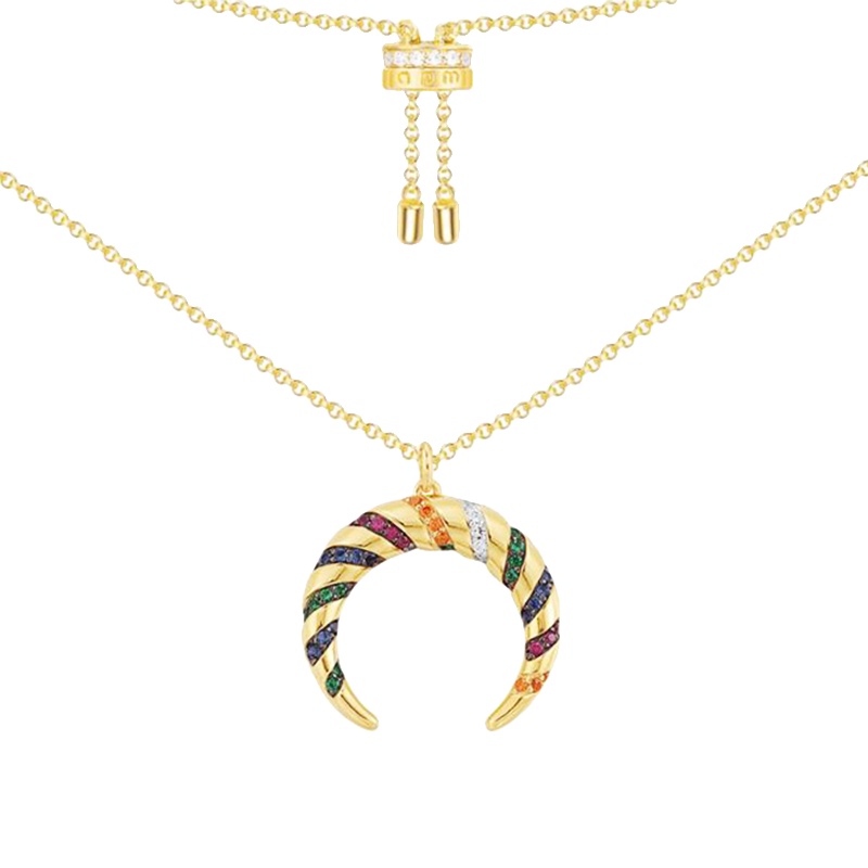 apm MONACO多彩部落项链通用 时尚个性月牙锁骨链925银吊坠可调节长短