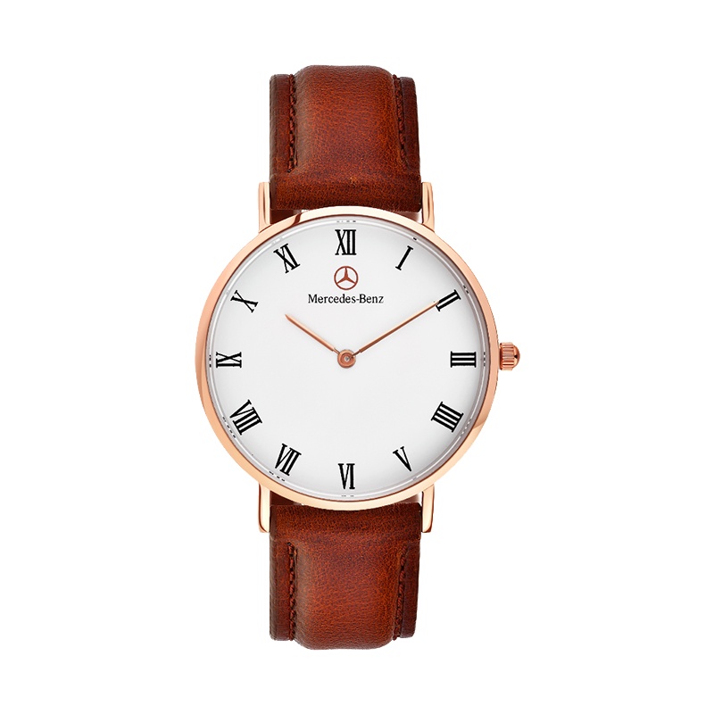 Mercedes-Benz梅赛德斯-奔驰 驰尚系列简约玫金白面皮带男士石英情侣手表 BZ0102