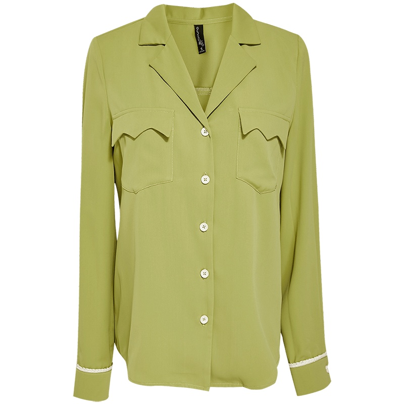 欧昵雪双口袋宽松气质睡衣风衬衫上衣女长袖显瘦衬衣