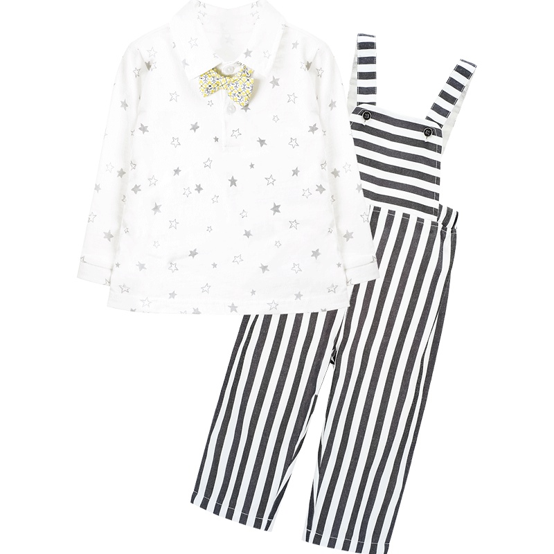 男女童春季个性韩版时尚开扣衬衫背带裤两件套1-3岁