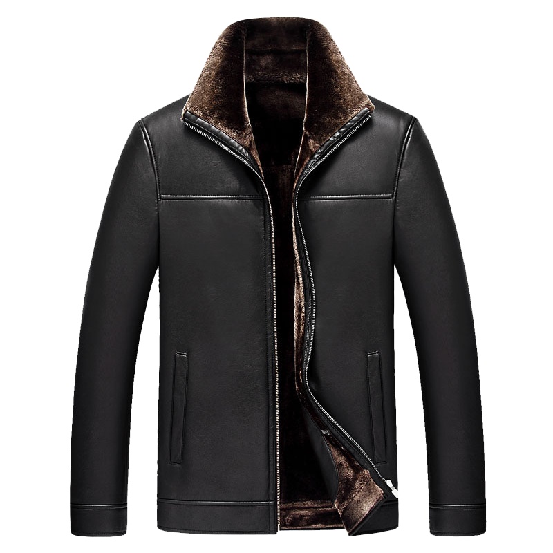 雅鹿男装皮衣男冬季新款皮夹克加绒加厚保暖外套YL-9966