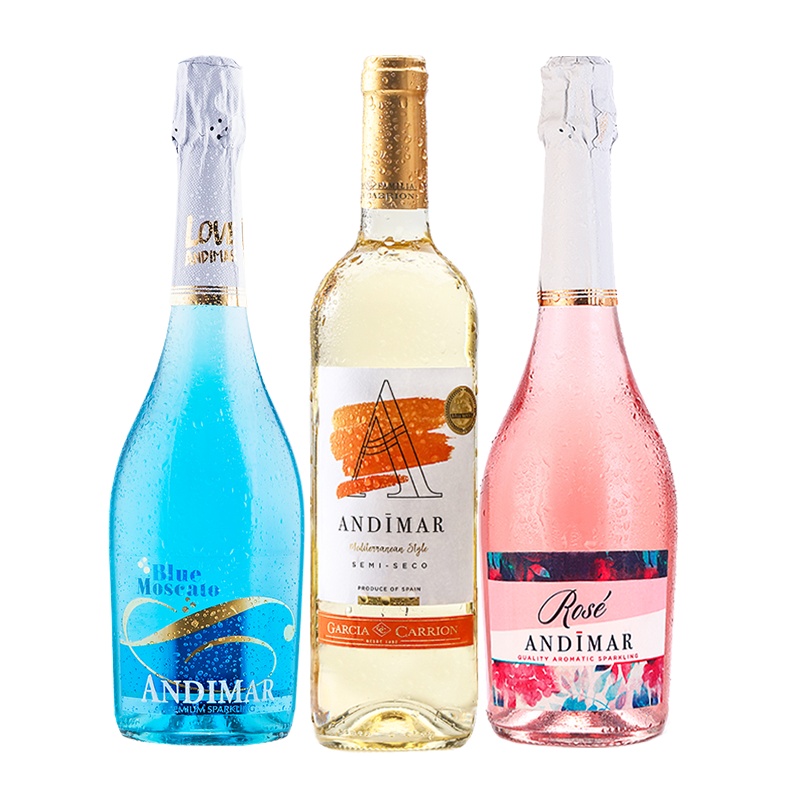 西班牙原瓶原装进口葡萄酒 ANDIMAR爱之湾谜蓝起泡酒玫瑰起泡酒半干白葡萄酒混彩3支组合装