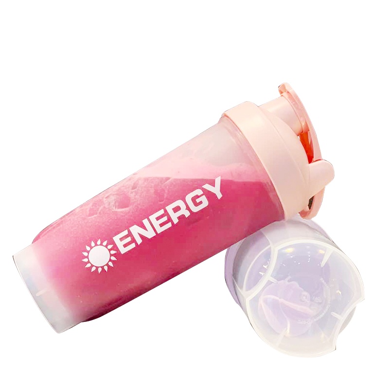 灵孜格摇摇杯 健身杯搅拌奶昔水杯子蛋白粉运动便携壶带刻度男大容量 【樱花粉-500ml】