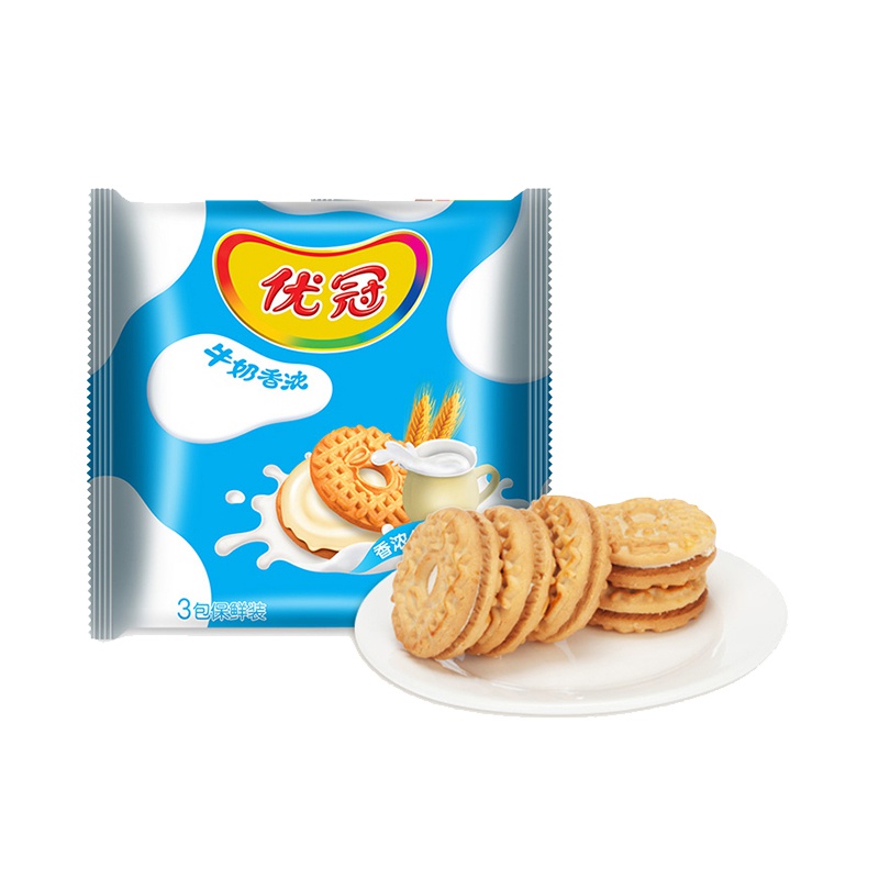 优冠 牛奶特浓夹心饼干(香浓牛奶味)390g/袋 休闲零食饼干 亿滋出品