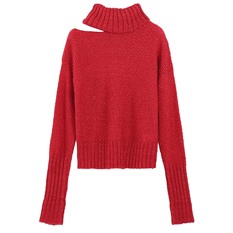 【专柜同款】拉夏贝尔针织衫女秋季修身高领套头上衣长袖露肩打底毛衣10017774