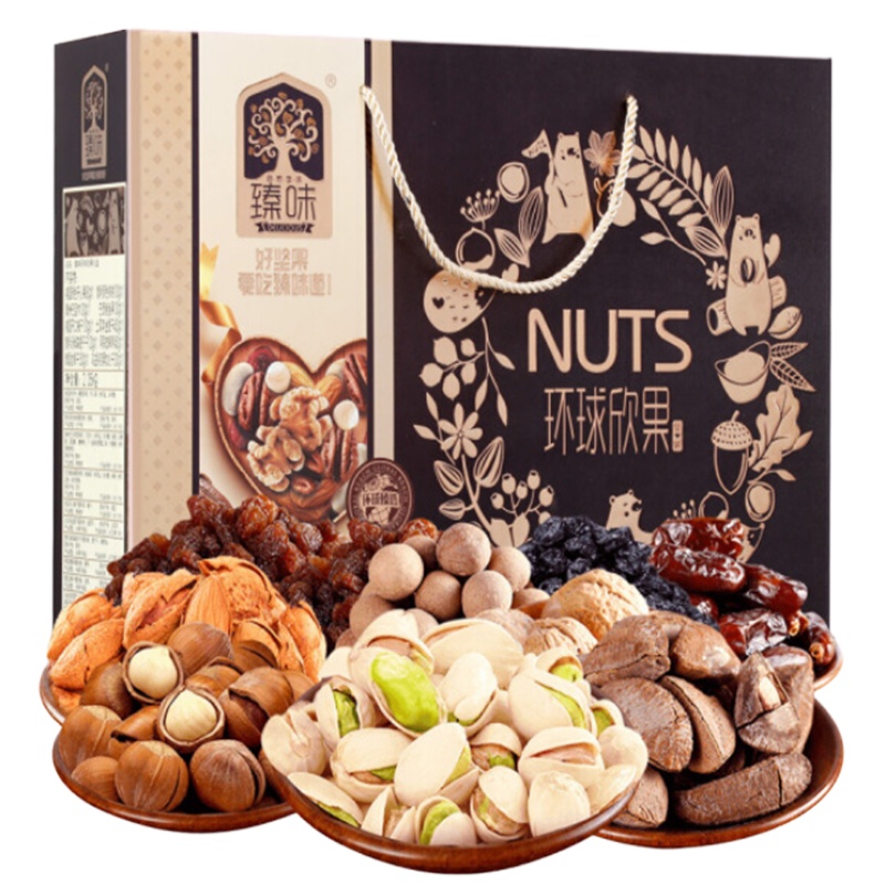 臻味-环球欣果组合 2.05kg(美国原色开心+澳洲巴旦木+土耳其金提干+美国开口榛子+巴西鲍鱼果+阿联酋椰枣)