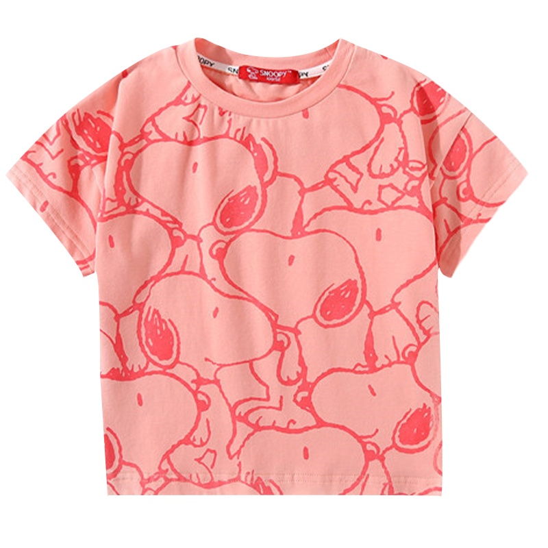 史努比童装女童短袖T恤2021夏季新款半袖儿童男童衣服上衣打底衫