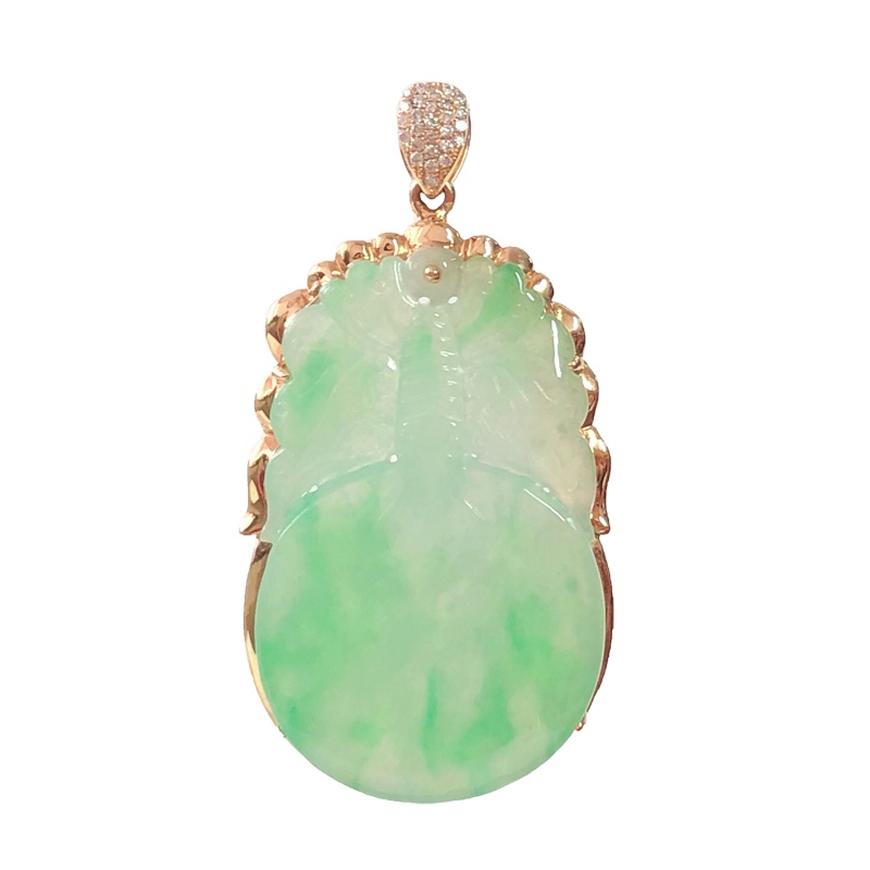 缘源珠宝 天然A货翡翠吊坠 18K金蝴蝶翡翠玉坠 女款 附送证书 不含链