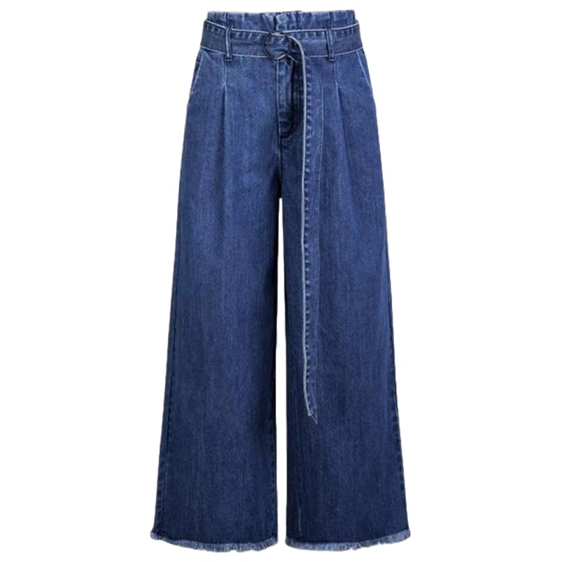 7M高腰牛仔裤女新款韩版显瘦宽松毛边九分直筒喇叭阔腿裤牛仔裤女70009649