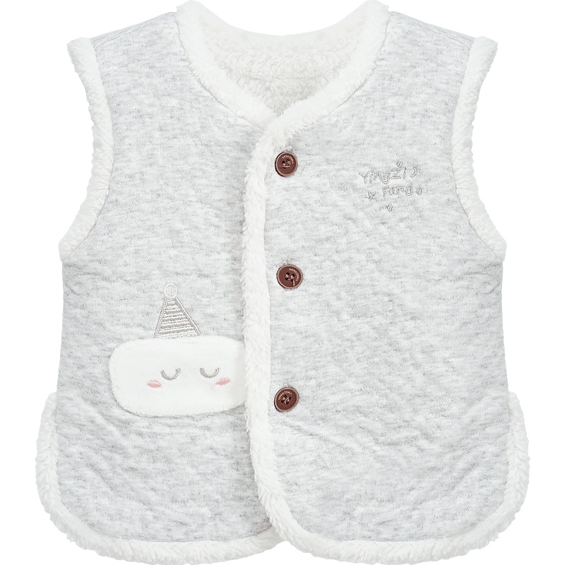 婴姿坊男童春秋背心小男孩纽扣纯色小可爱图案保暖马甲