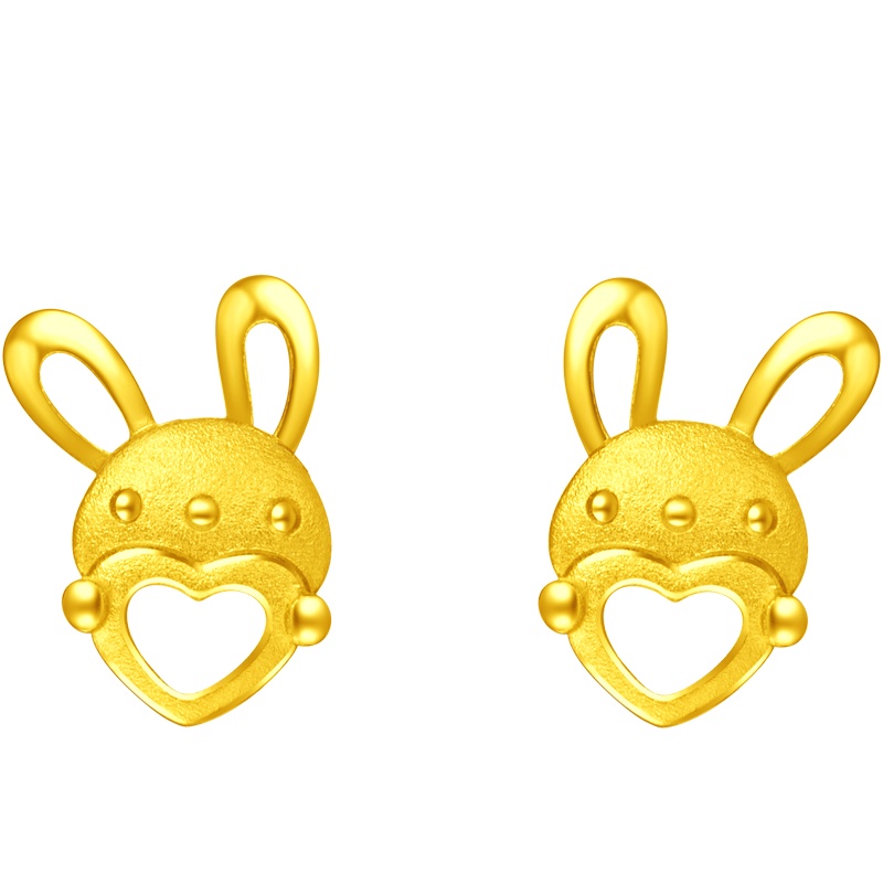 周大福珠宝首饰小兔子足金金耳钉计价（工费88元）计价F219157