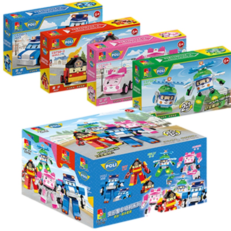 沃马儿童变形玩具珀利警车救护车交通救援队机器人手动消防车罗伊积木(C0750-3安巴救护车)